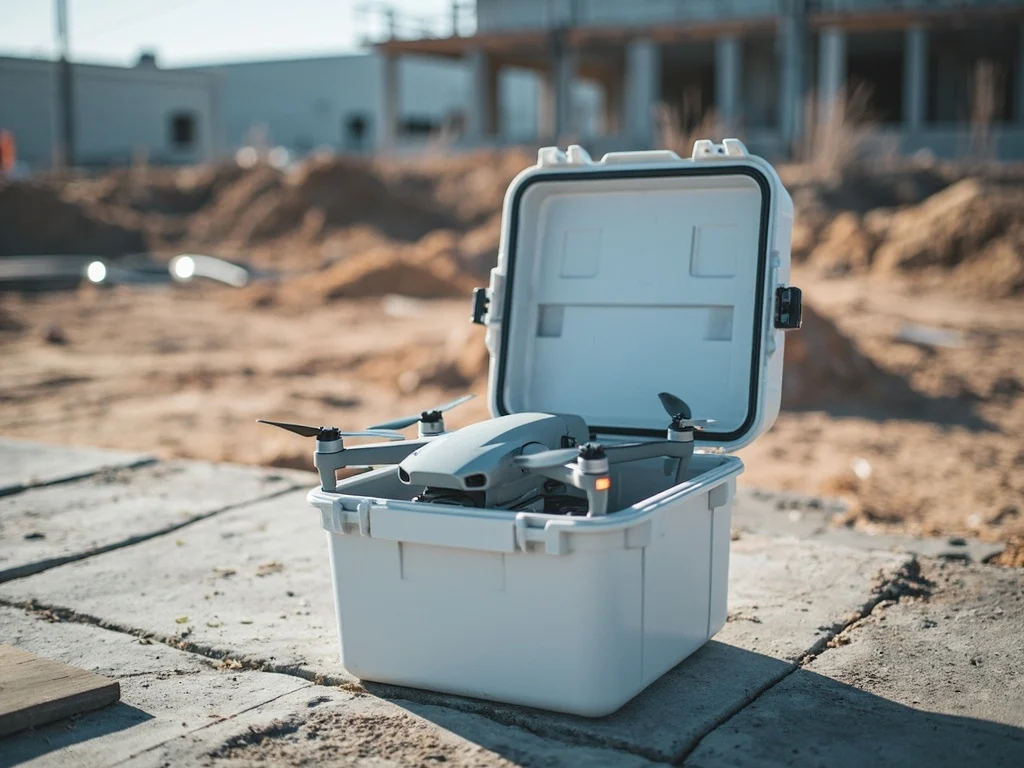 Autonomous drone-in-a-box docking station on a construction site