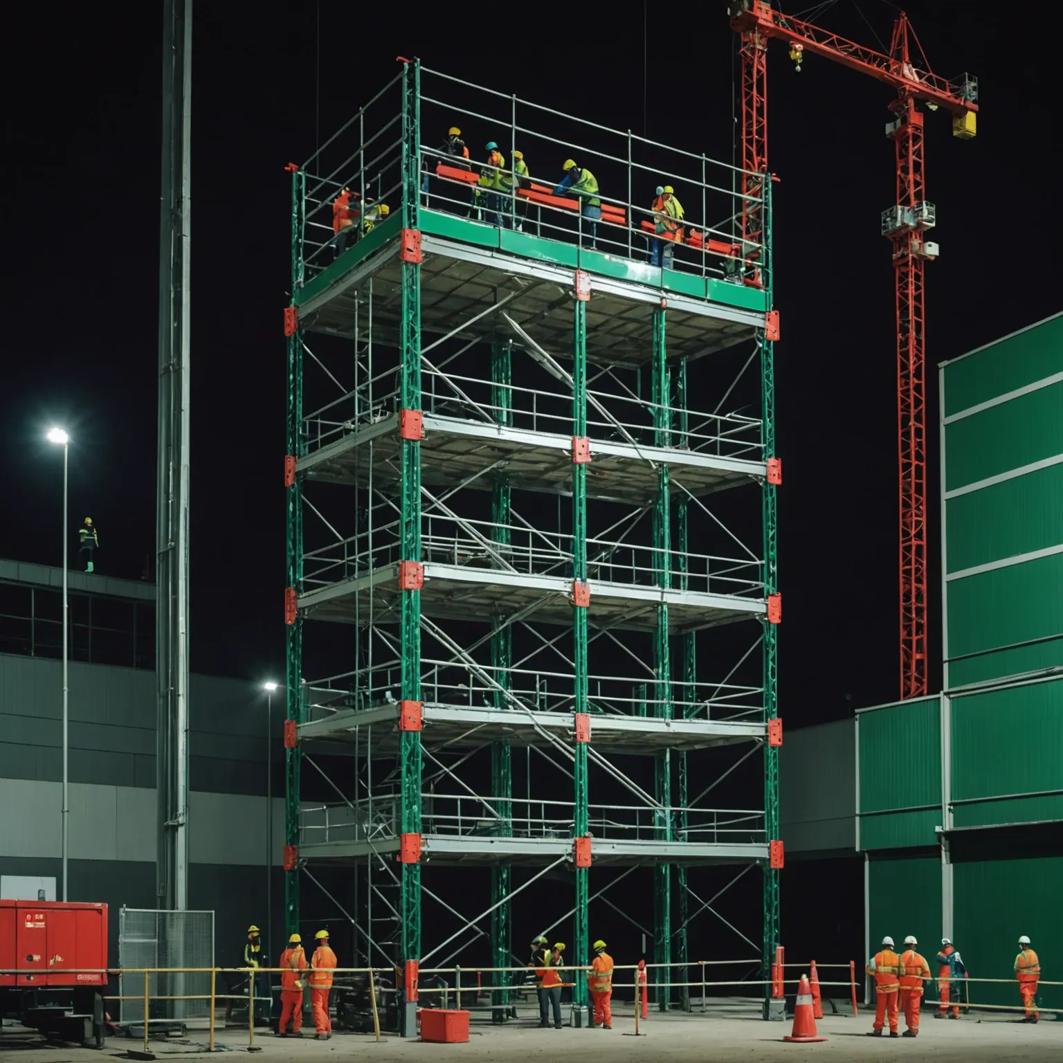 data-driven fall detection monitoring system showing construction workers on scaffolding at night