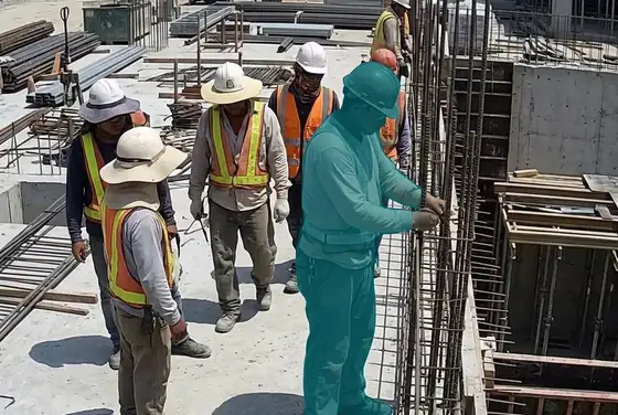 AI segmentation flagging a worker exposed to direct sun without a wide-brim hat