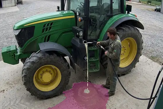 AI segmentation flagging fuel dripping onto the ground during a tractor refuel