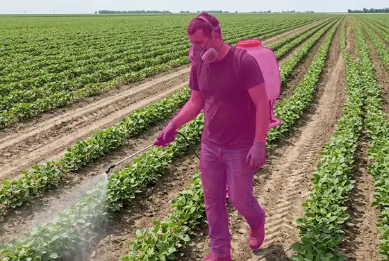 AI segmentation flagging a worker missing chemical coveralls while spraying a field