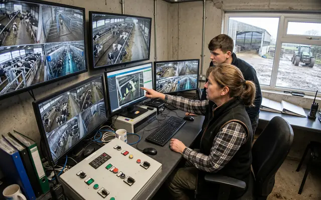 Operators in a modern safety control room verifying alerts on a video wall