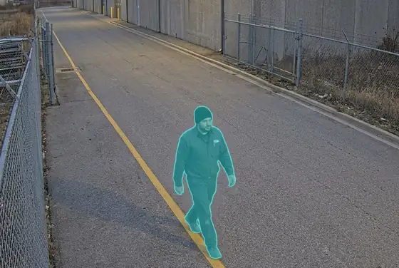 AI segmentation mask on a person in an exclusion zone