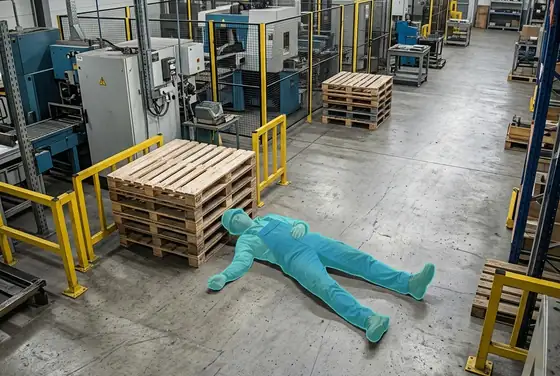AI segmentation mask on a fallen worker