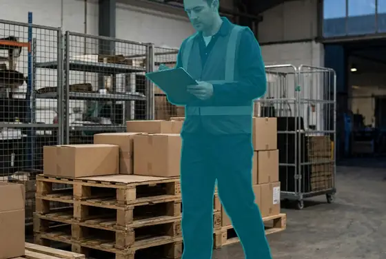 AI segmentation mask on a worker missing a hard hat