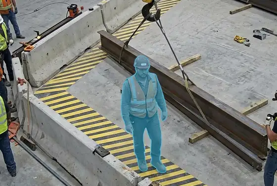 AI segmentation mask on a lifting-zone clearance breach