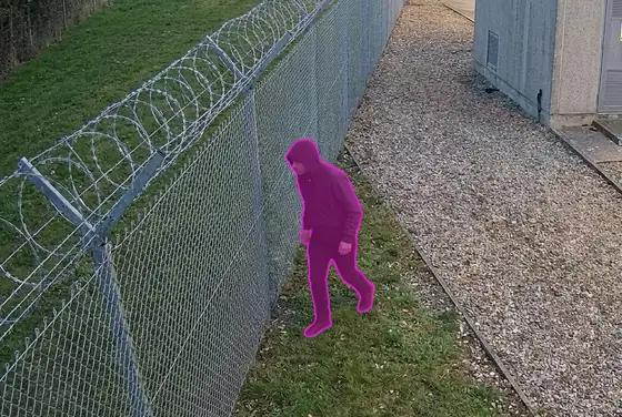 AI segmentation mask on a perimeter intruder