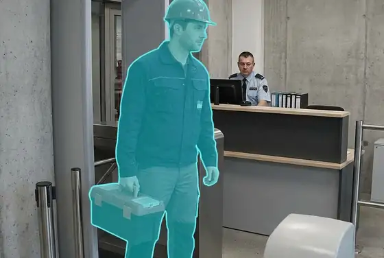 AI segmentation mask on a visitor or contractor at access