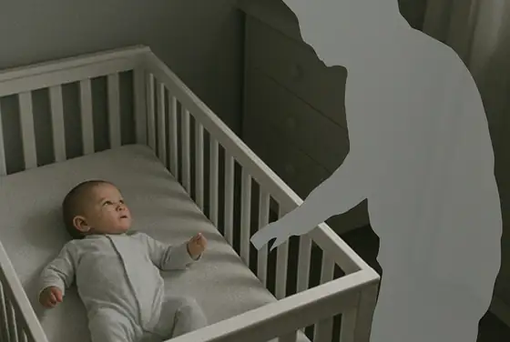 AI segmentation mask on an infant in a cot being approached by an unauthorised person