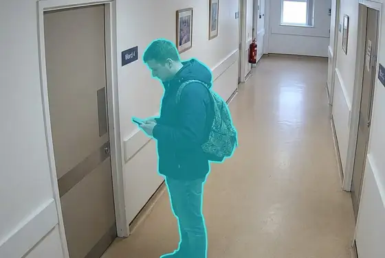 AI segmentation mask on a visitor loitering outside a ward door