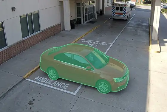 AI segmentation mask on a car parked in an ambulance bay, unauthorised parking