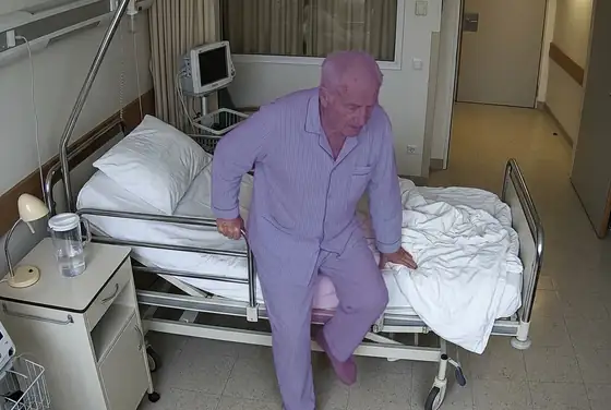 AI segmentation mask on a patient stepping out of bed unassisted
