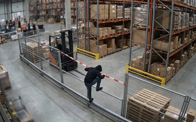 A crowded site entrance at shift start with many workers entering at once
