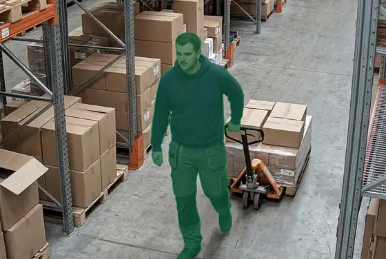AI segmentation mask on a warehouse worker wearing plain clothes with no hi-vis vest