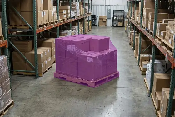 AI segmentation mask on a pallet resting on the floor blocking an aisle