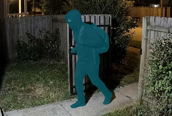 AI segmentation mask on a person entering the yard after hours
