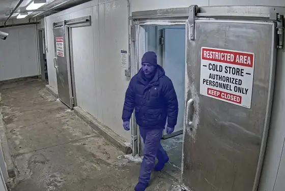 AI segmentation mask on a person walking into a restricted cold store area