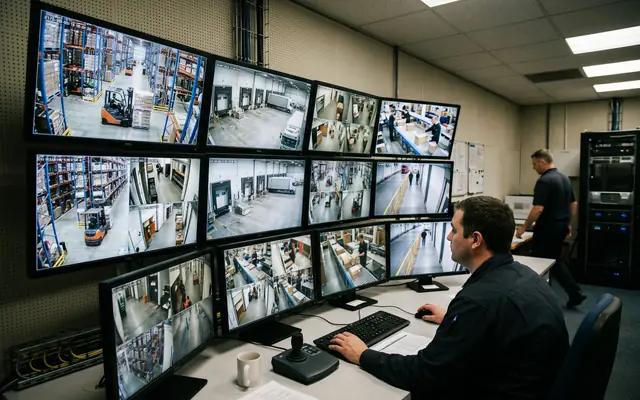 An existing CCTV camera on a building with a small edge-AI box beside it