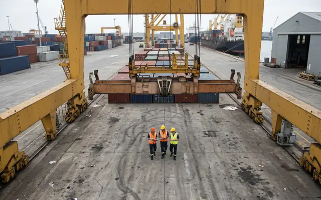 A worker walking directly underneath a heavy load suspended from a tower crane