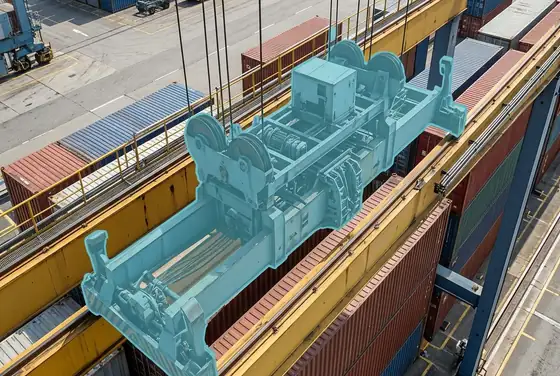 AI segmentation outlining an RTG crane trolley moving over a container stack