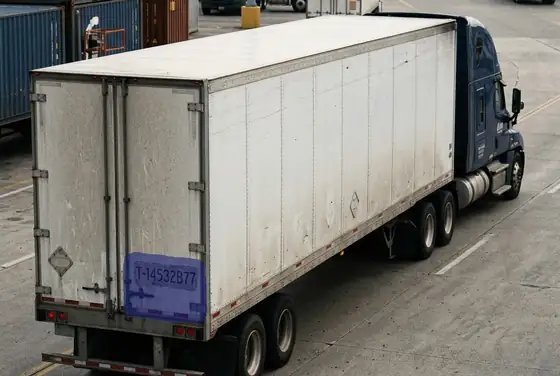 AI segmentation flagging a chassis number on a tractor-trailer at the terminal