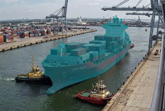 AI segmentation flagging a vessel arriving at an assigned berth from a port camera
