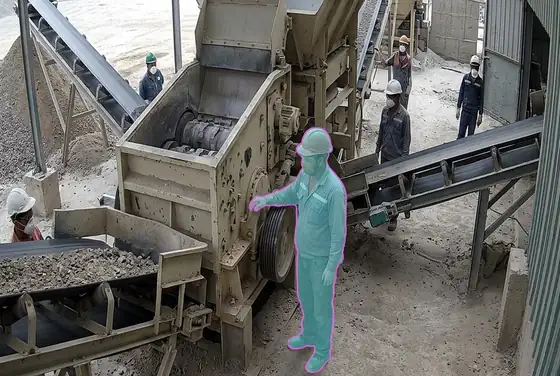 AI segmentation flagging a worker without a dust mask at the crusher