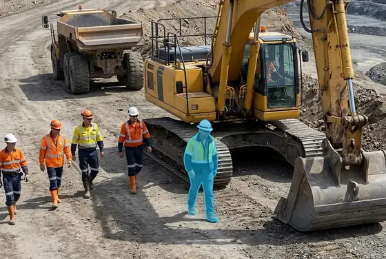 AI segmentation flagging a miner without safety boots near heavy plant