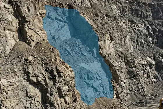 AI segmentation flagging wall spalling on a highwall face