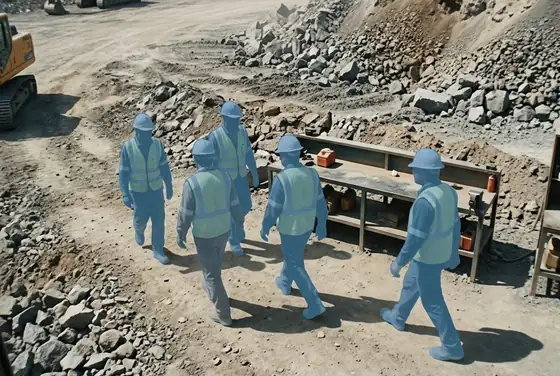 AI segmentation flagging workers returning to the bench before the all-clear after a blast