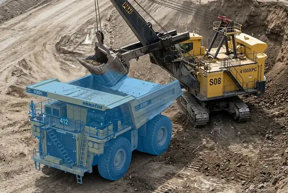AI segmentation flagging a haul truck misaligned with a shovel