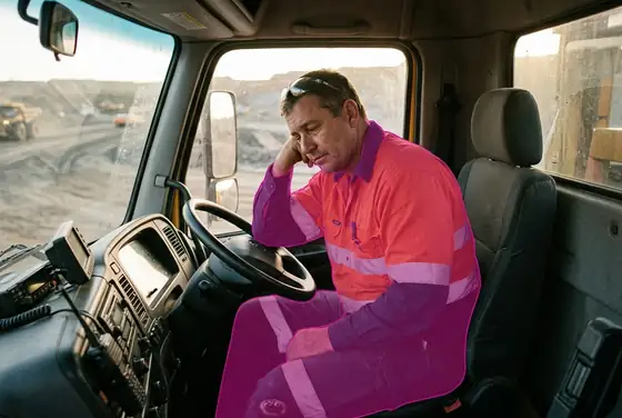 AI segmentation flagging a haul-truck operator showing signs of fatigue