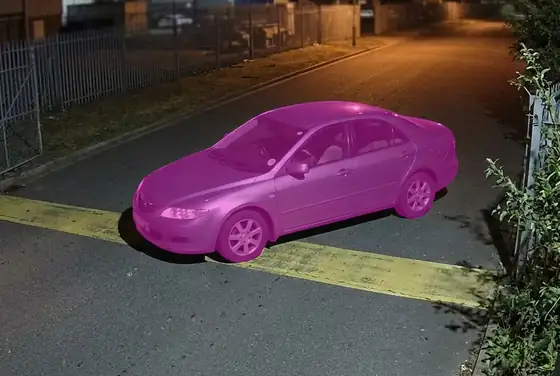 AI segmentation flagging a vehicle crossing the perimeter at night
