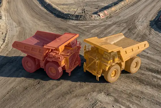 AI segmentation flagging two haul trucks on a collision course