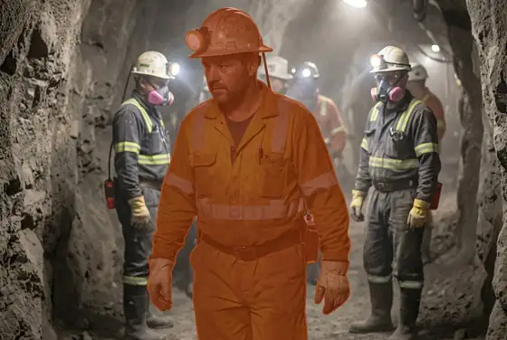 AI segmentation flagging a miner without a half-mask respirator in dusty air