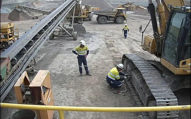 A worker with a glowing skeletal pose-estimation overlay analysing their posture