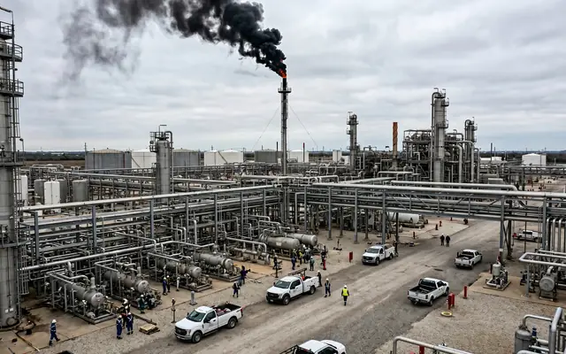 Early-stage fire with small flames and smoke beginning among stacked site materials