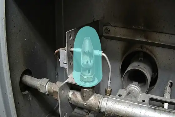 AI segmentation mask highlighting a pilot light that has gone out