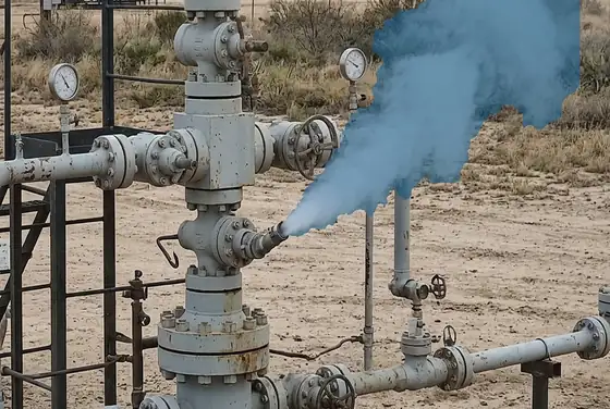 AI segmentation mask highlighting a visible H2S release plume at a wellhead