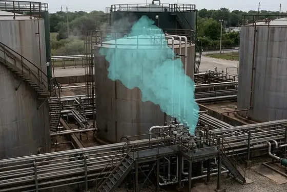 AI segmentation mask highlighting a VOC vapor cloud at a tank farm