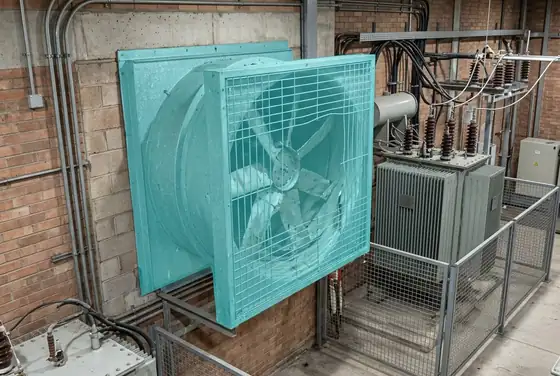 AI segmentation mask highlighting a ventilation fan failure in a substation