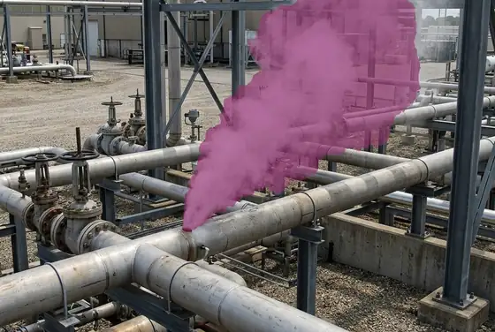 AI segmentation mask highlighting a vapor plume from a pipeline leak