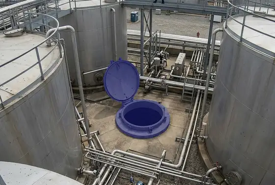AI segmentation mask highlighting a manhole left open and unattended on a tank farm