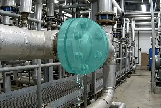 AI segmentation mask highlighting a dripping flange on a process line