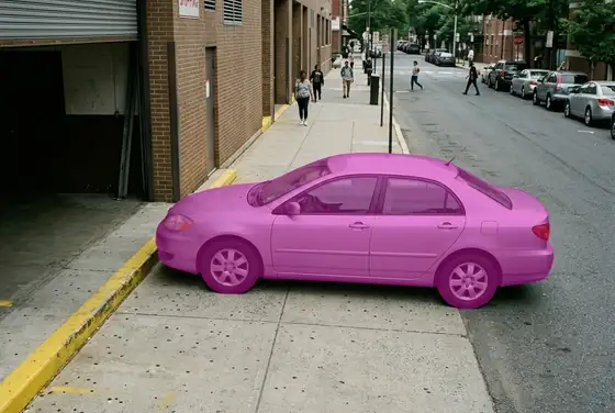 AI segmentation mask highlighting a vehicle stopped in a no-stopping zone at a loading bay