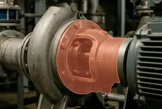 AI segmentation mask highlighting a thermal hotspot on a pump bearing