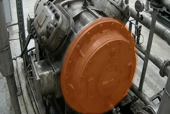 AI segmentation mask highlighting a hot spot on a compressor housing