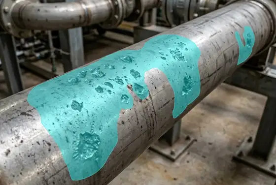 AI segmentation mask highlighting surface pitting on a flowline