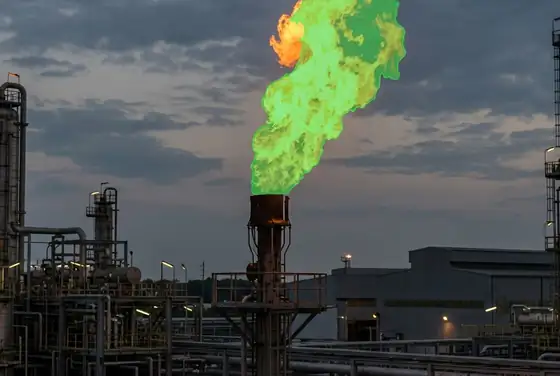 AI segmentation mask outlining the flame on a flare stack tip