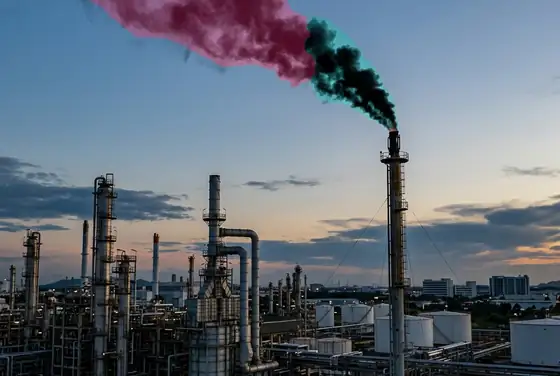 AI segmentation mask highlighting a black smoke column from a flare